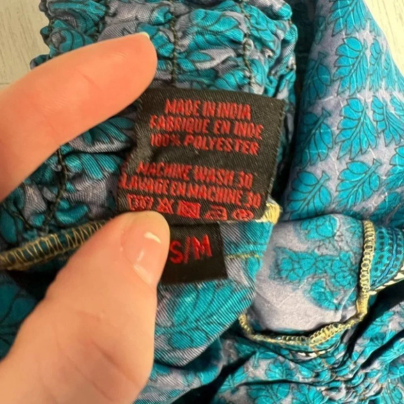 Aller Simplement Halter Smocked Flowy Satin Silky Maxi Dress Tropical S/M Boho - Picture 8 of 9